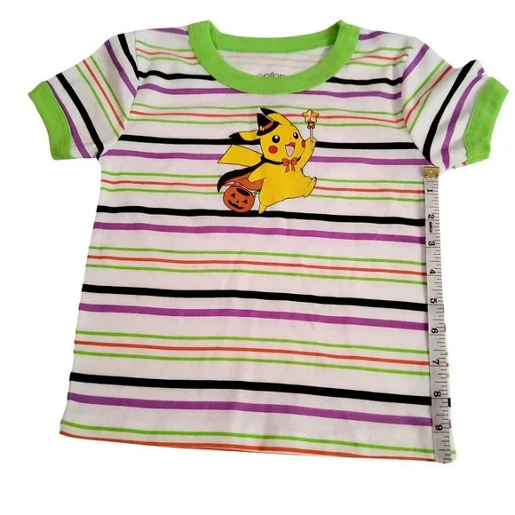 Pokémon Kids Halloween Striped T-Shirt M(8) Crew neck design Cotton/Polyester - Picture 6 of 6